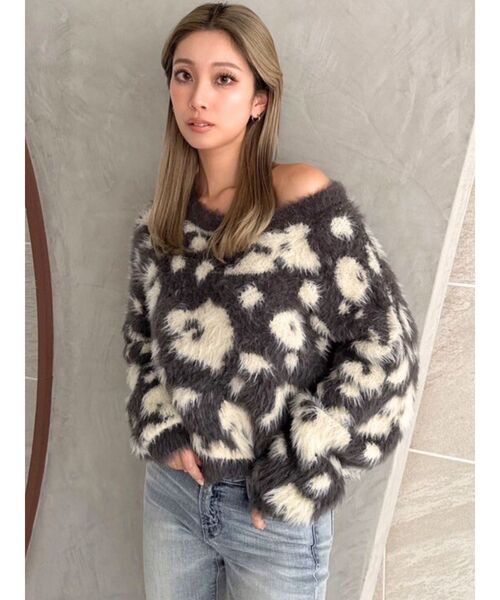 セール】レオパードショートシャギーニットトップス（ニット/セーター