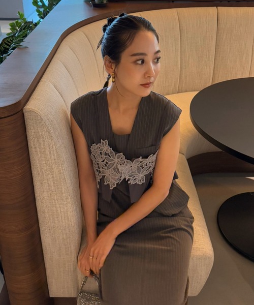 ピンストライプスリーブレスビスチェドレス / pinstripe sleeveless