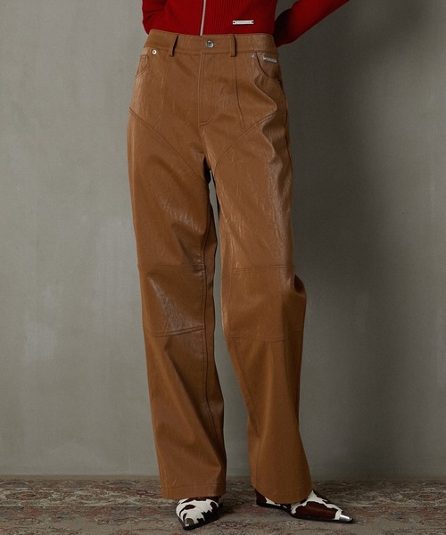 セール】マルチファブリックフェイクレザーパンツ / Multi Fabric Faux