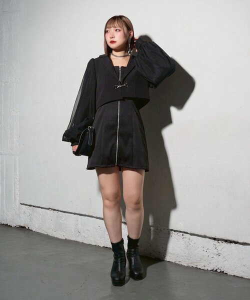 Mavie..7】チュール袖ショートジャケット（テーラードジャケット