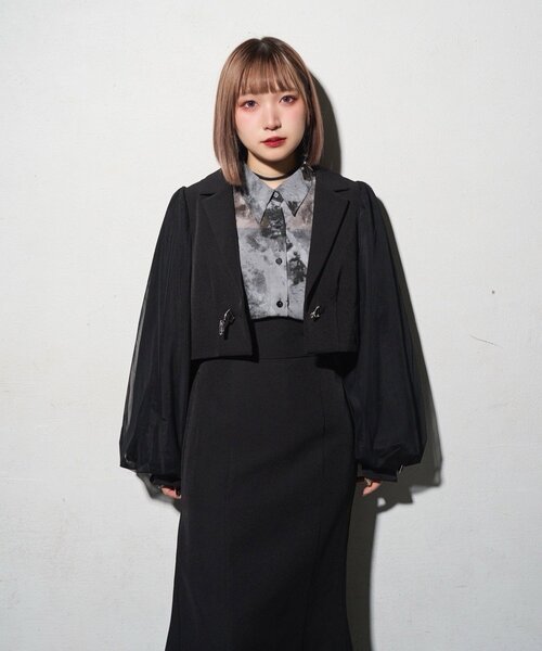 Mavie..7】チュール袖ショートジャケット（テーラードジャケット