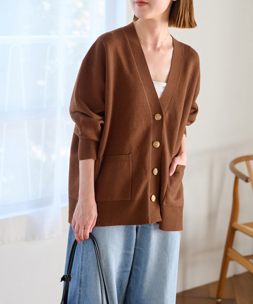 追加》[25AW新作］コットンカシミヤミックスダブルニットVネック