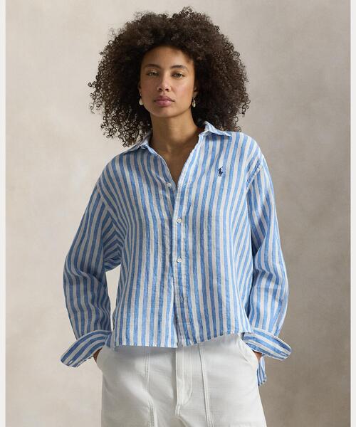 ワイド クロップド ギンガム リネン シャツ（シャツ/ブラウス）｜POLO
