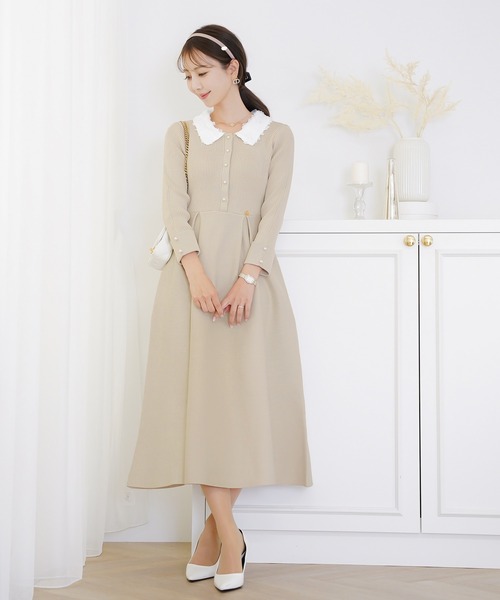 フラワー 襟付き ニット ワンピース le reve vaniller（ワンピース