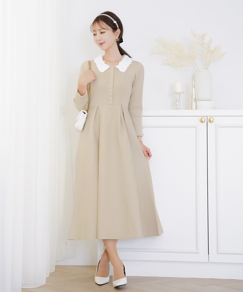 フラワー 襟付き ニット ワンピース le reve vaniller（ワンピース