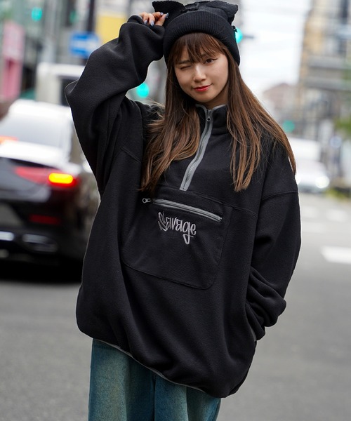 セール】フリース ワンポイント刺繍 ハーフジップ / Fleece One Point