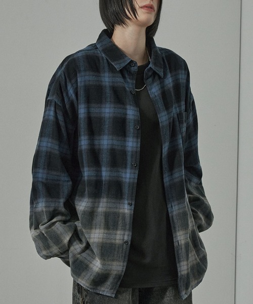 セール】【Alfred Alex】Gradient Checkered Shirt/グラデーション