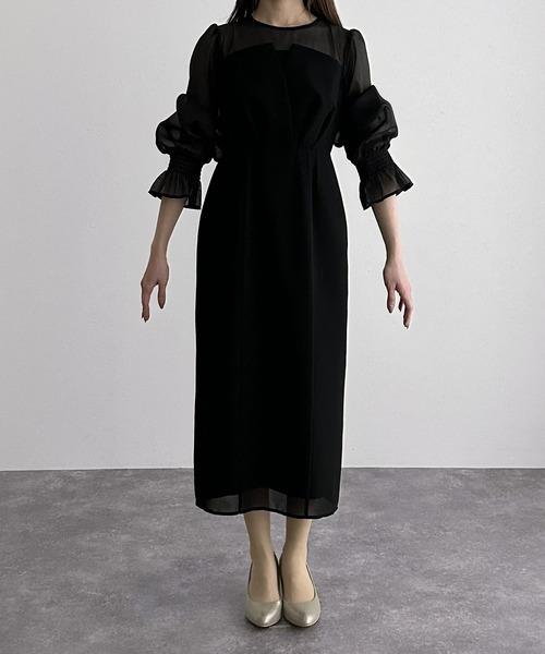 セール】結婚式 パーティードレス ビスチェミモレ丈&袖ありセレモニー