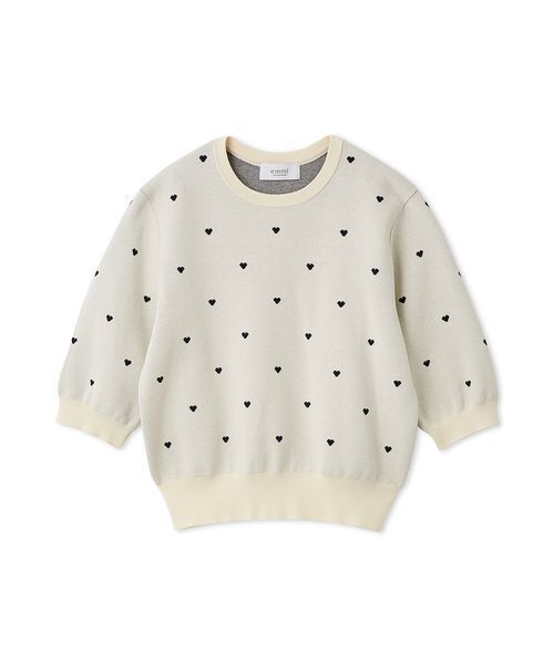 HEART】 eco ハーフスリーブハートジャガードニット【アンサンブル可能