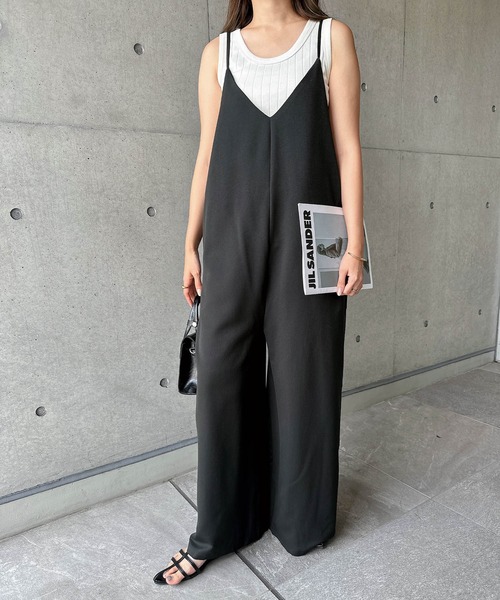 セール】【3サイズ展開】きれいめツイルワイドキャミサロペット