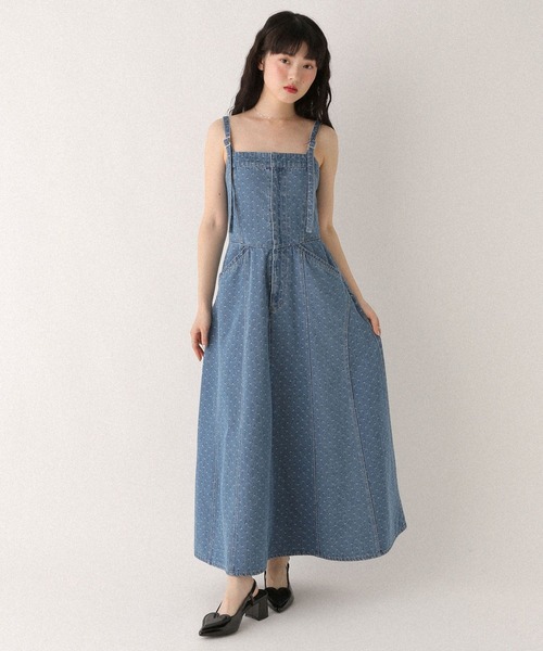 セール】カーブステッチデニムジャンスカ 499392（ジャンパースカート