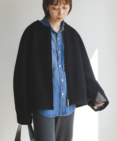 Noble（ノーブル）の「MTRショートケープブルゾン（ノーカラーコート