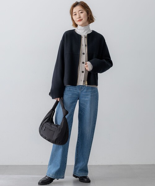 セール】ウールライトリバー ノーカラー ショートコート（ノーカラー