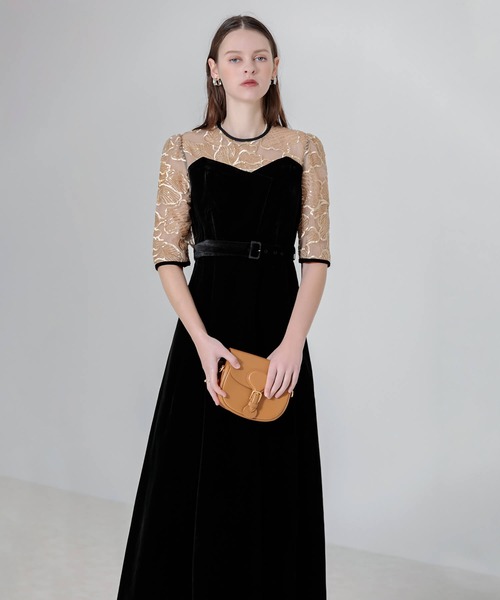 Leja（レジャ）の「【LEJA】ビスチェ風ウエストベルト付き花柄レース