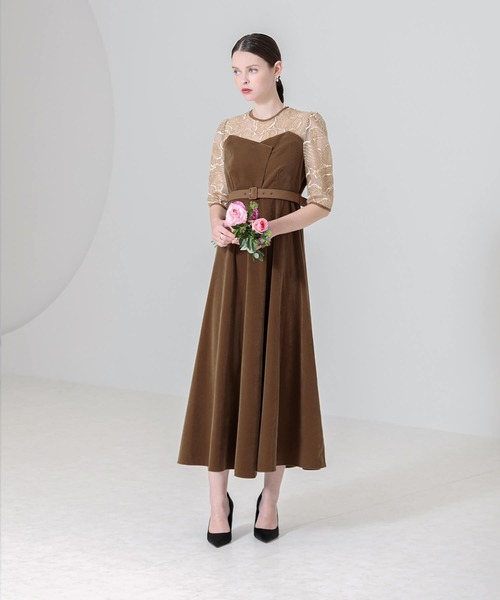 Leja（レジャ）の「【LEJA】ビスチェ風ウエストベルト付き花柄レース