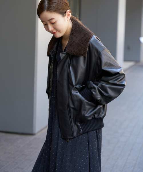 セール】シープスキンジップブルゾン（ライダースジャケット）｜IENA