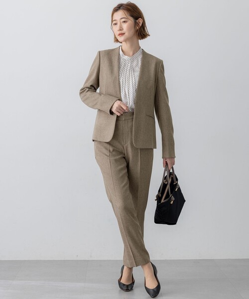 セール】【洗える】ウールライクカルゼ ノーカラー ジャケット（ノー