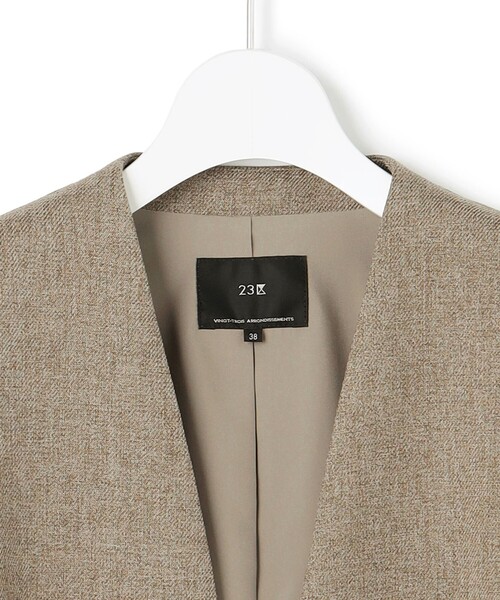 セール】【洗える】ウールライクカルゼ ノーカラー ジャケット（ノー