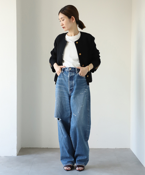 セール】ノーカラーツイードジャケット（ノーカラージャケット