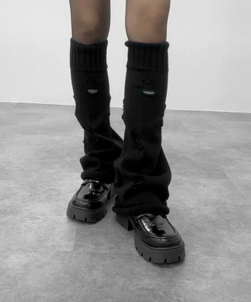 jiasecond.】ダメージニットレッグウォーマー / ルーズ 靴下 ソックス