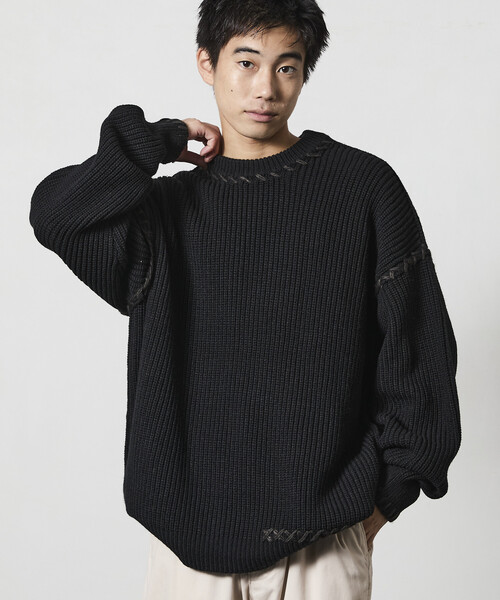 セール】限定展開 リラックスフィット ハンドステッチデザイン 畦編み