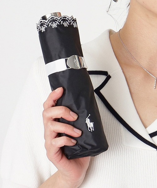 WEB限定】遮光100 晴雨兼用 折りたたみ日傘 軽量 '裾刺繍 POLO' ポロ