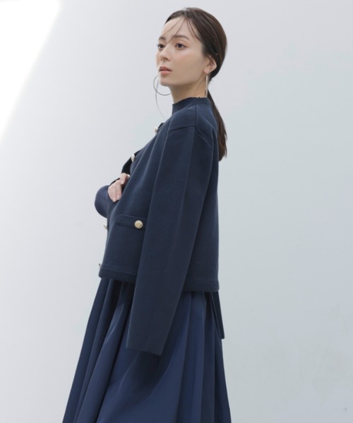 ZOZO限定】オリジナルボタンノーカラーニットジャケット（ノーカラー