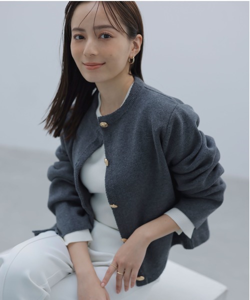 ZOZO限定】オリジナルボタンノーカラーニットジャケット（ノーカラー