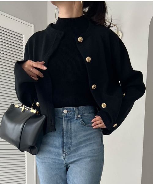 ZOZO限定】オリジナルボタンノーカラーニットジャケット（ノーカラー