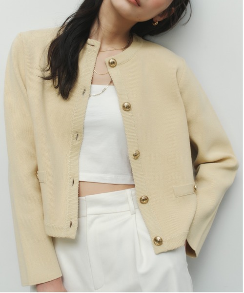 ZOZO限定】オリジナルボタンノーカラーニットジャケット（ノーカラー