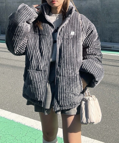 セール】♪ワンポイントロゴ刺繍 スタンドカラー ドロスト付き