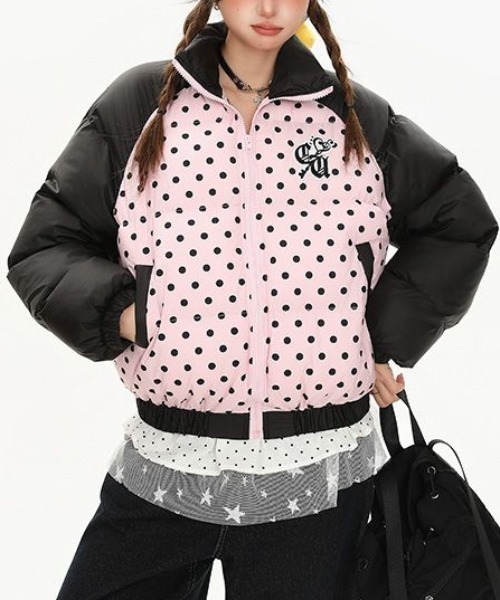 セール】【秋冬新作】ドット柄ショートダウンジャケット（ダウン