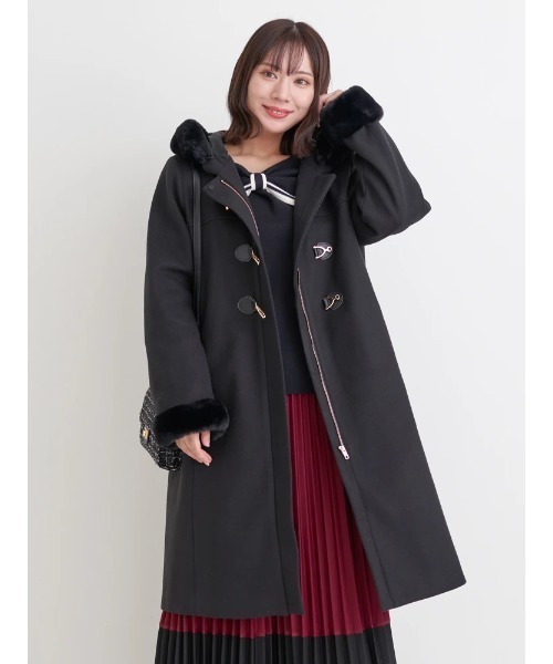 大きいサイズ】ビット付きフェイクファーロングコート（ダッフルコート