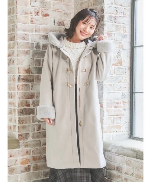 大きいサイズ】ビット付きフェイクファーロングコート（ダッフルコート