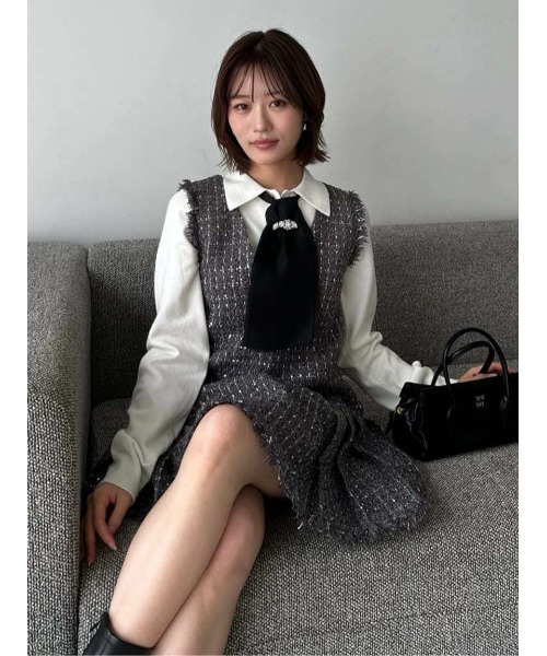 SNIDEL（スナイデル）の「Vネックツイードジャンスカ（ワンピース