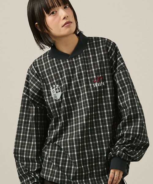 Snap club】ダブルロゴ刺繍ドロストチェックプルオーバー（スウェット