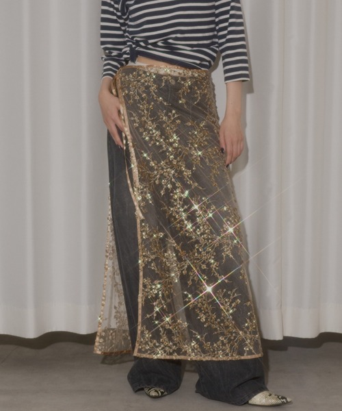 yae（ヤエ）の「Flower spangle wrap skirt/フラワースパンコール