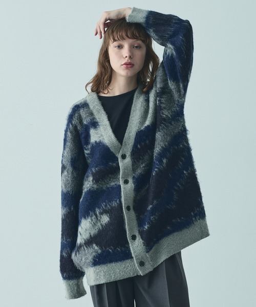 セール】mohair touch abstract loose shaggy cardigan / モヘアタッチ