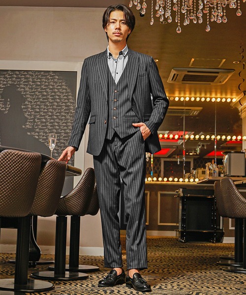 SOMEDIFF】ストライプ柄スリーピースセットアップ/スーツ メンズ