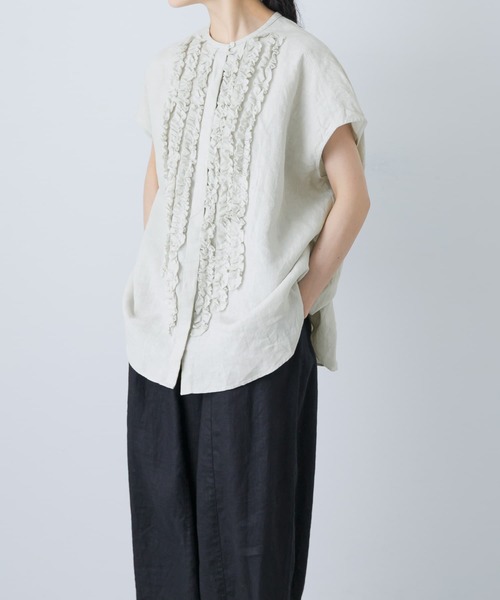 かぐれ（カグレ）の「リネンフリルフレンチワイドシャツ（シャツ