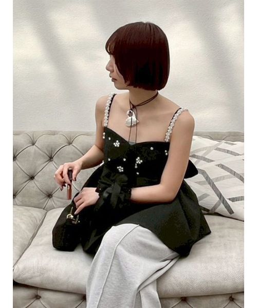 L.B CANDY STOCK]ビッグリボンビジューペプラムトップス（キャミソール