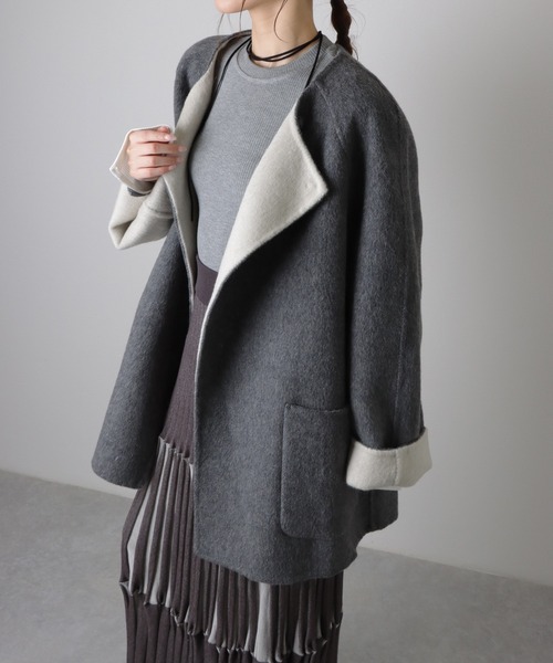 scarf double face wool coat /マフラー付きダブルフェイスウール