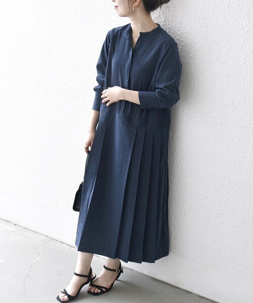 SHIPS any:〈洗濯機可能〉ピーチスキン サイド プリーツ バンドカラー