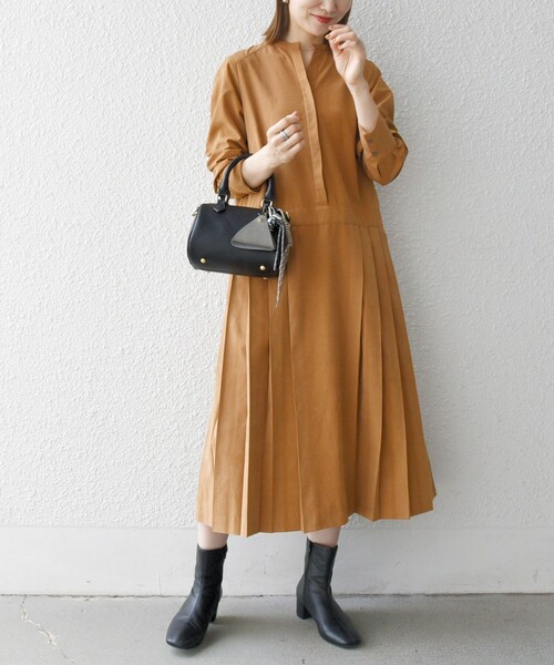 SHIPS any:〈洗濯機可能〉ピーチスキン サイド プリーツ バンドカラー