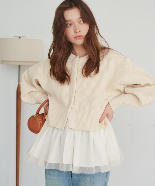 ペプラムレイヤードニットカーディガン（カーディガン/ボレロ