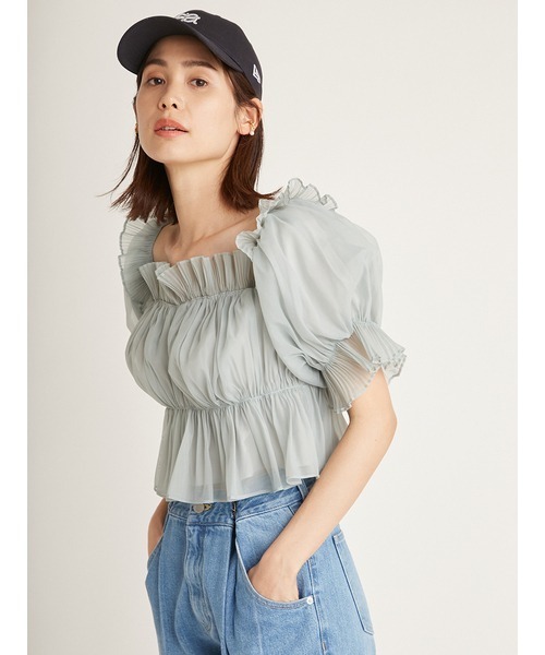 SNIDEL（スナイデル）の「ボリュームギャザーフリルオフショルブラウス