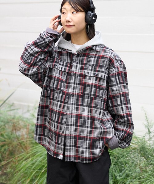 セール】【コーデュロイ袖切り替え】【ユニセックス】モールチェック