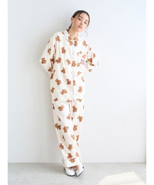 セール】【HOLIDAY】ベア柄ネルロングパンツ（ルームウェア/パジャマ