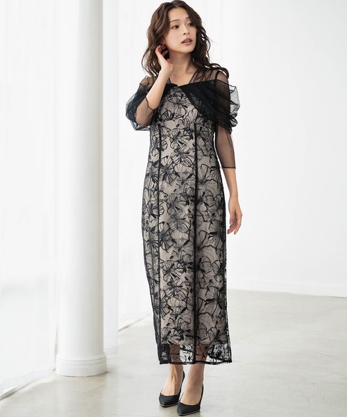 チュール ドレープ スパンコール ドレス 結婚式 ワンピース パーティー