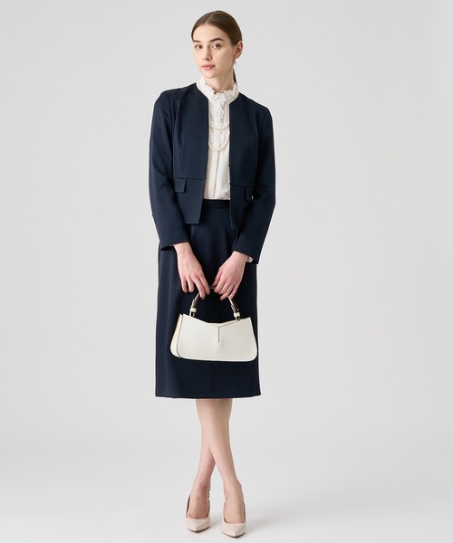 セール】トリアセサテンペプラム ジャケット（ノーカラージャケット